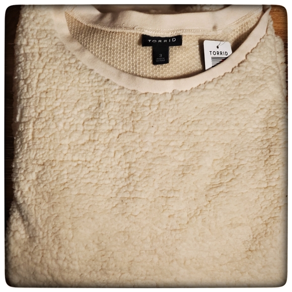 TORRID☆Ivory Faux Sherpa Teddy Sweatshirt - Picture 2 of 5